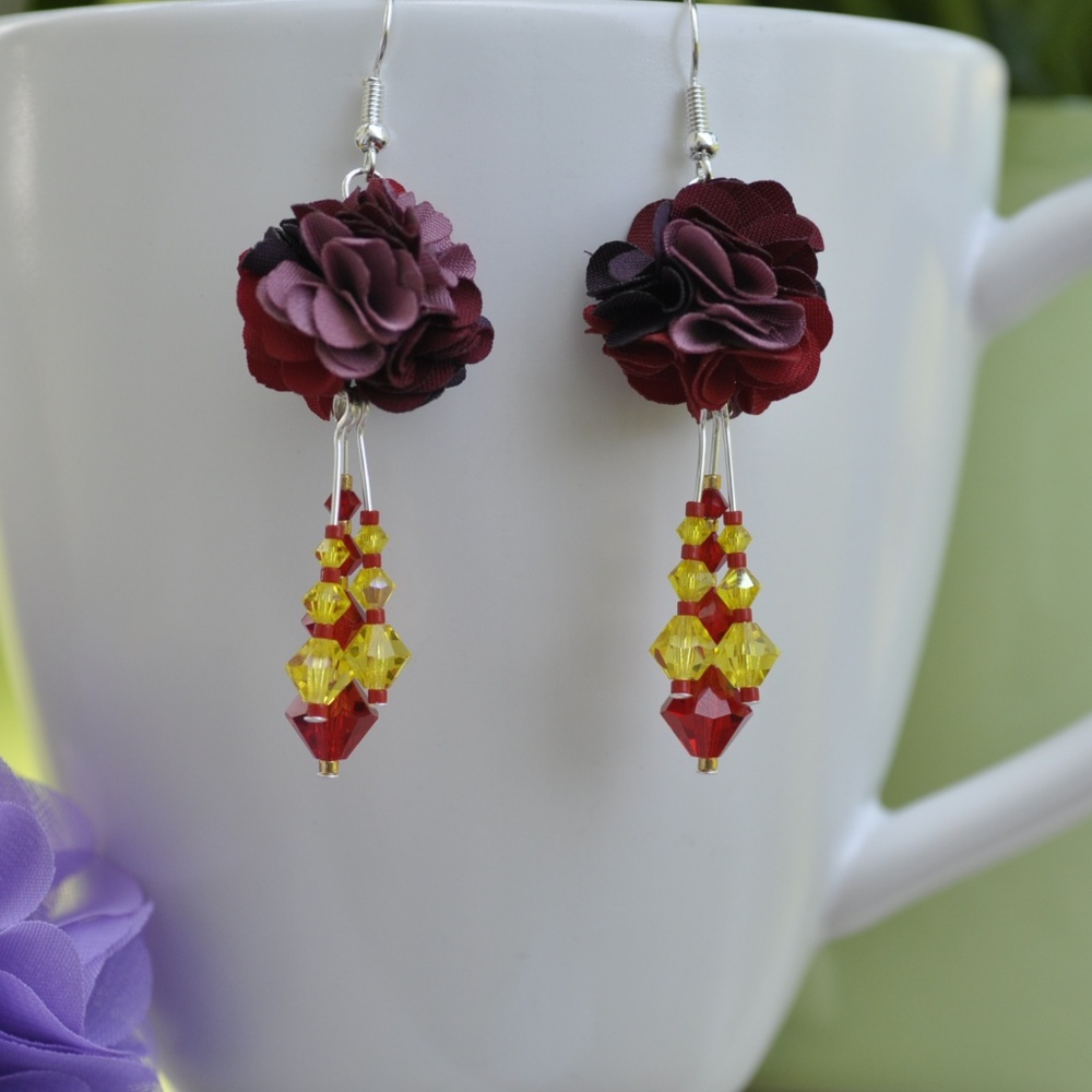 Dark Red and yellow earrings